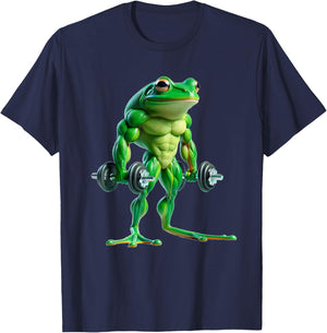 Buff Frog Lifting Weights Funny Fitness Workout Gym Lover T-Shirt - T-Shirt | Navy