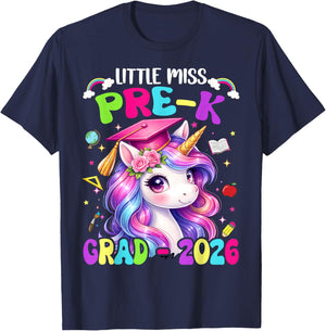 Little Miss Pre-K Grad 2026 Graduate Unicorn Kids Girl Prek T-Shirt - T-Shirt | Navy