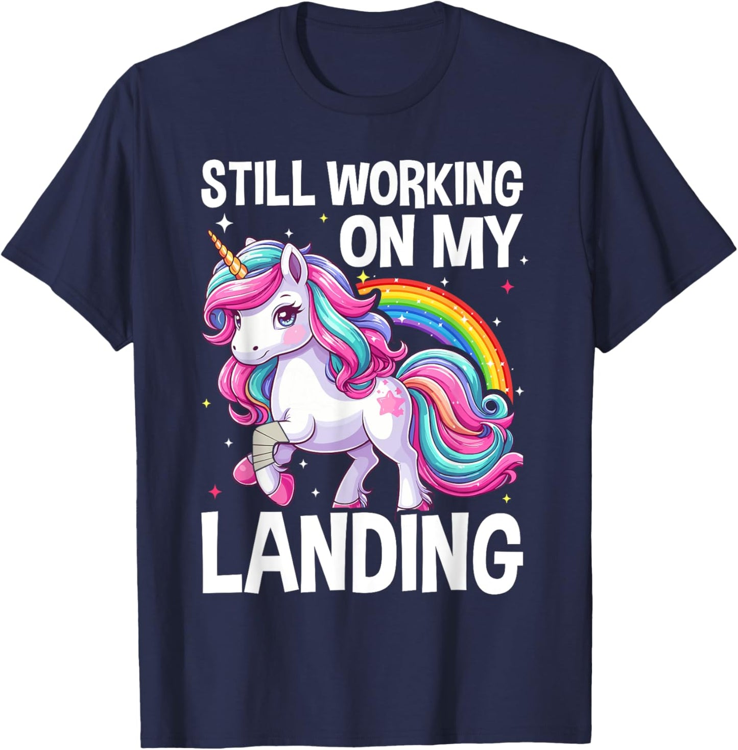 Still Working On My Landing Injury Broken Arm Cute Unicorn T-Shirt - T-Shirt | Navy