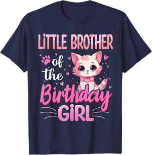 Little Brother Of The Birthday Girl Cute Cat Lover Kitten T-Shirt - T-Shirt | Navy