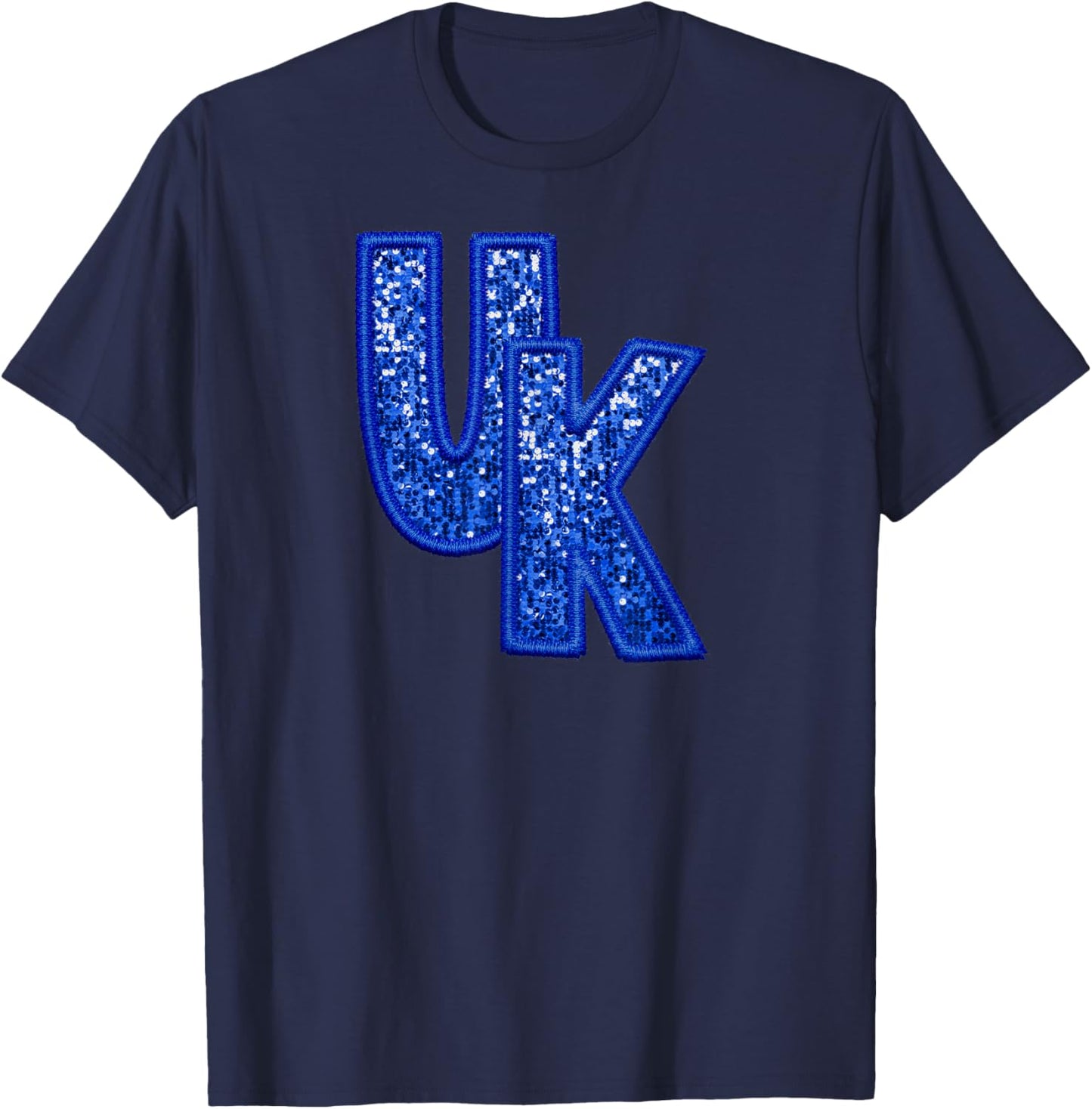 UK Blue Faux Embroidery & Sequins T-Shirt - T-Shirt | Navy