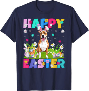 American Staffordshire Terrier Dog Easter Egg Hunt Bunny Ear T-Shirt - T-Shirt | Navy