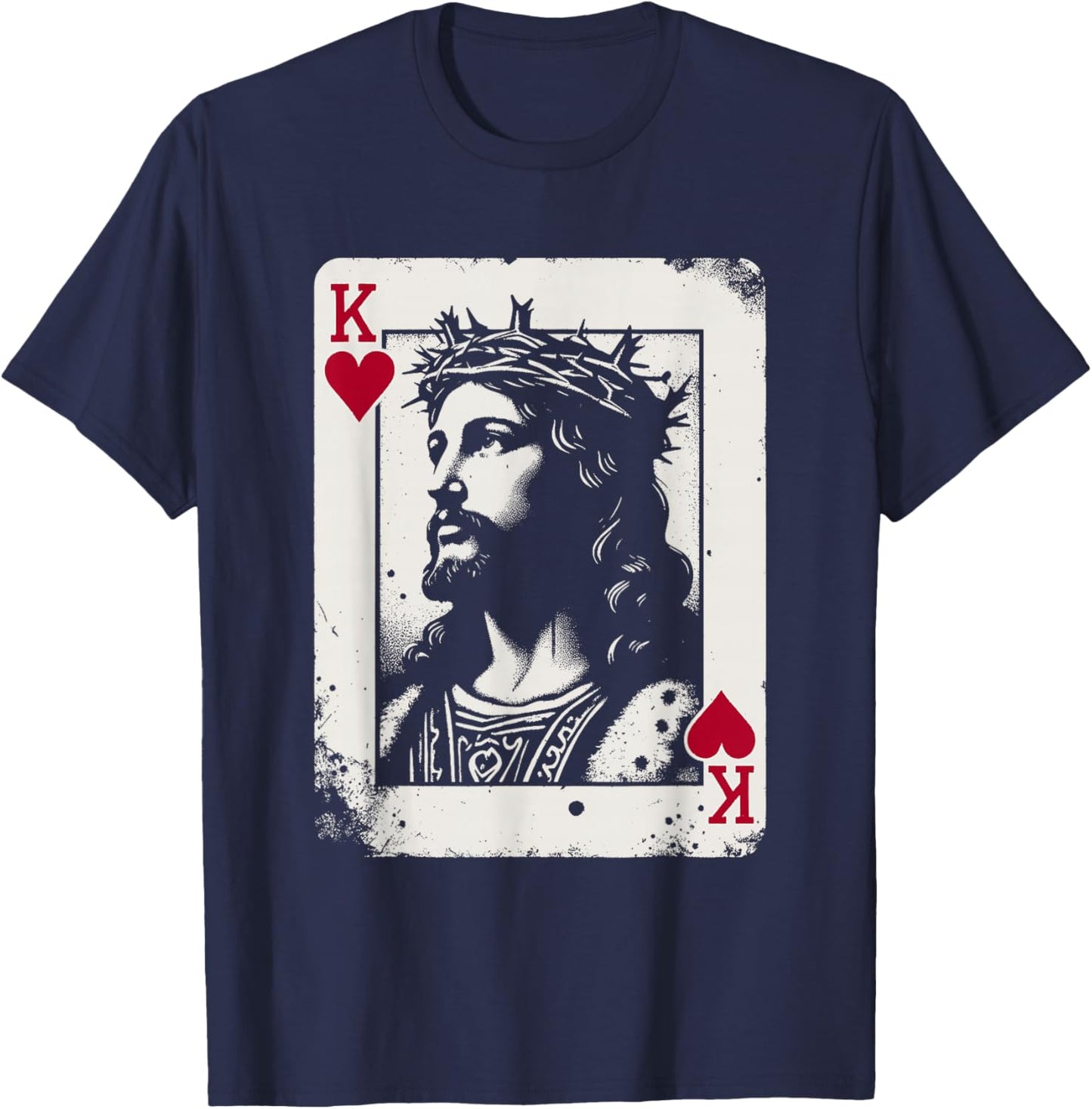 Jesus King of Hearts - Vintage Religious Card Game Lover T-Shirt - T-Shirt | Navy