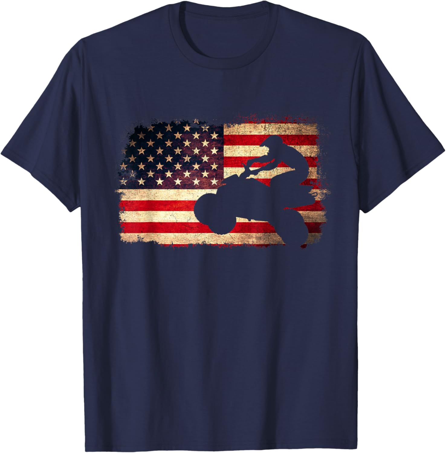 Quad ATV USA 4 Wheeler Riding American Flag 4th of July T-Shirt - T-Shirt | Navy