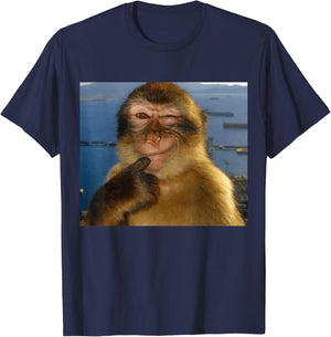 Thinking Monkey Meme Smiling | Funny Brainrot Silly T-Shirt - T-Shirt | Navy