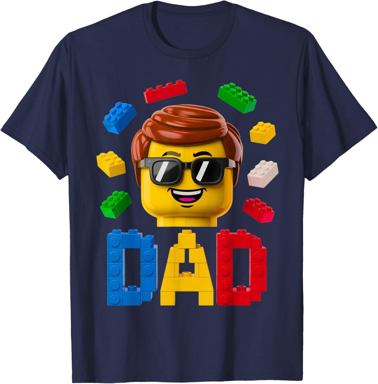 Family Dad Master Builder Building Bricks Blocks Fathers Day T-Shirt - T-Shirt | Navy