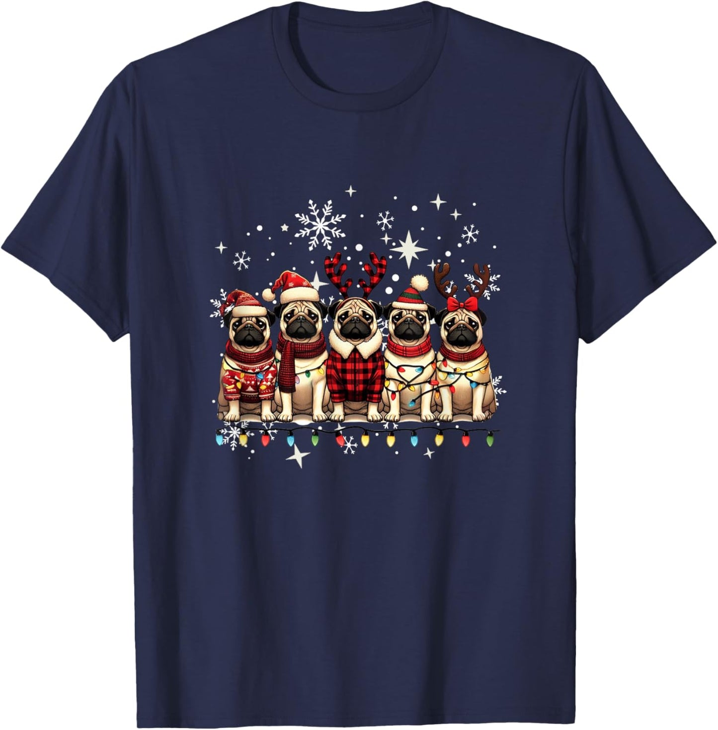 Pug Christmas Pugs Xmas Pug Lover T-Shirt - T-Shirt | Navy