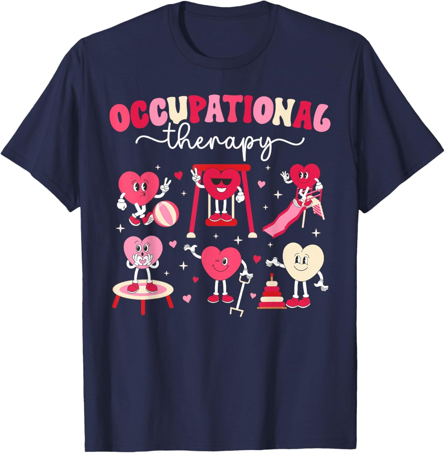 Valentines Day Women's -Adults Occupational Therapy Valentine Black Small Modern Lightweight Unique Graphic Cartoon Round Neck Short Sleeve T-Shirt - T-Shirt | Navy