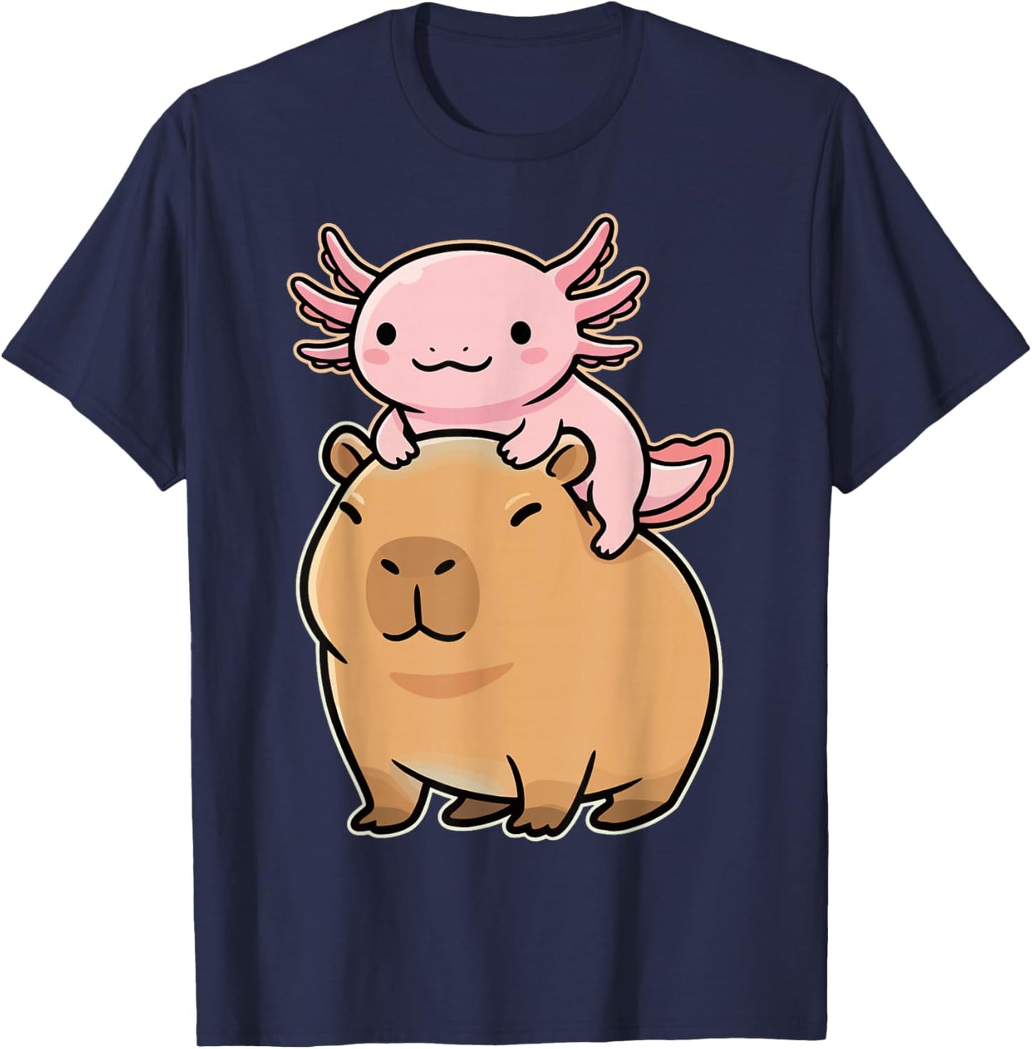 Capybara Axolotl Kawaii Animal T-Shirt - T-Shirt | Navy