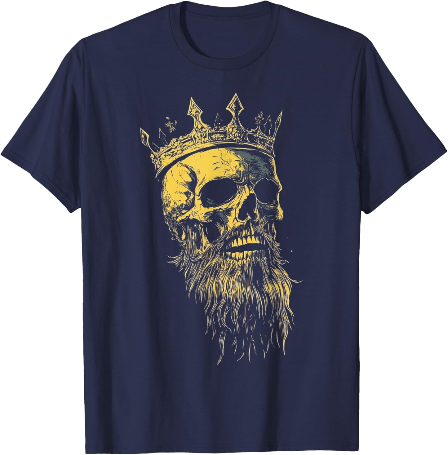 King Crown Skeleton Head with Beard T-Shirt - T-Shirt | Navy