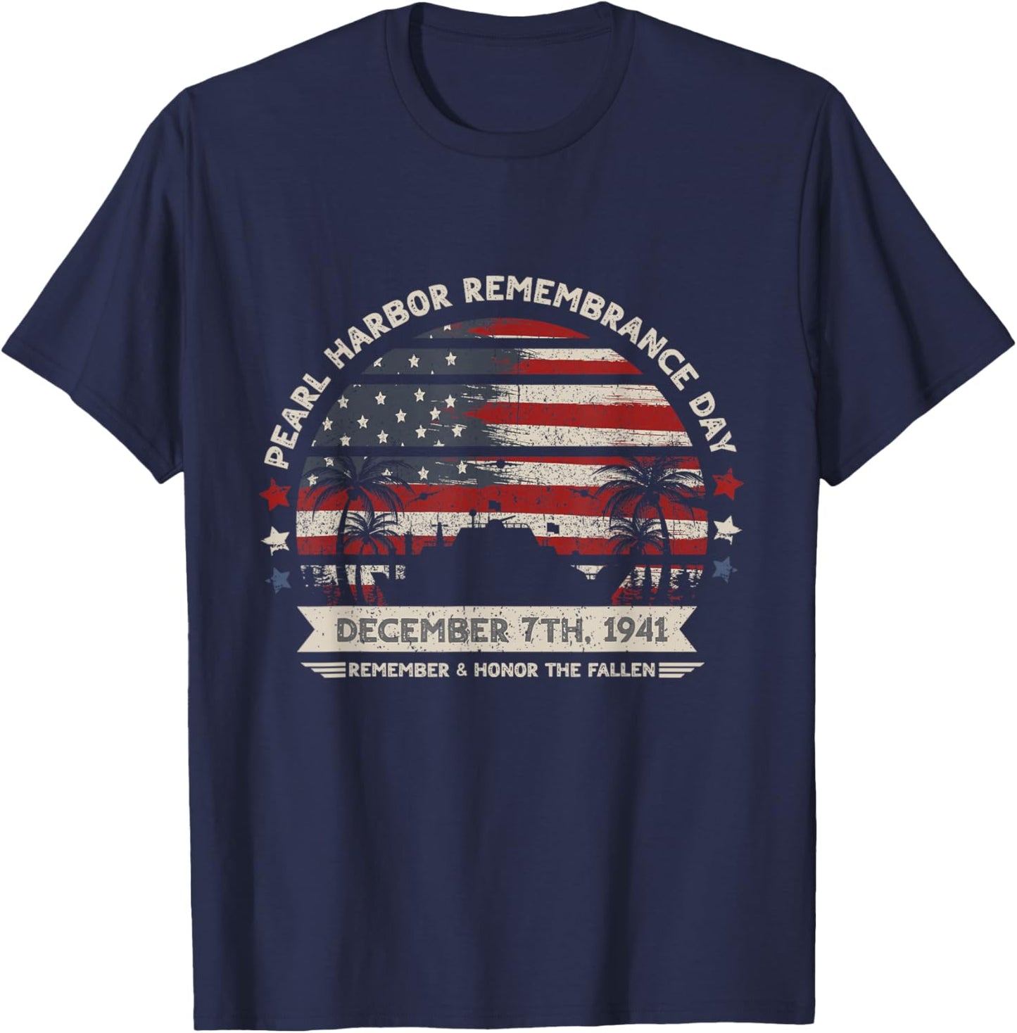 Vintage Hawaii USA Flag , Pearl Harbor Memorial Day Gift T-Shirt - T-Shirt | Navy