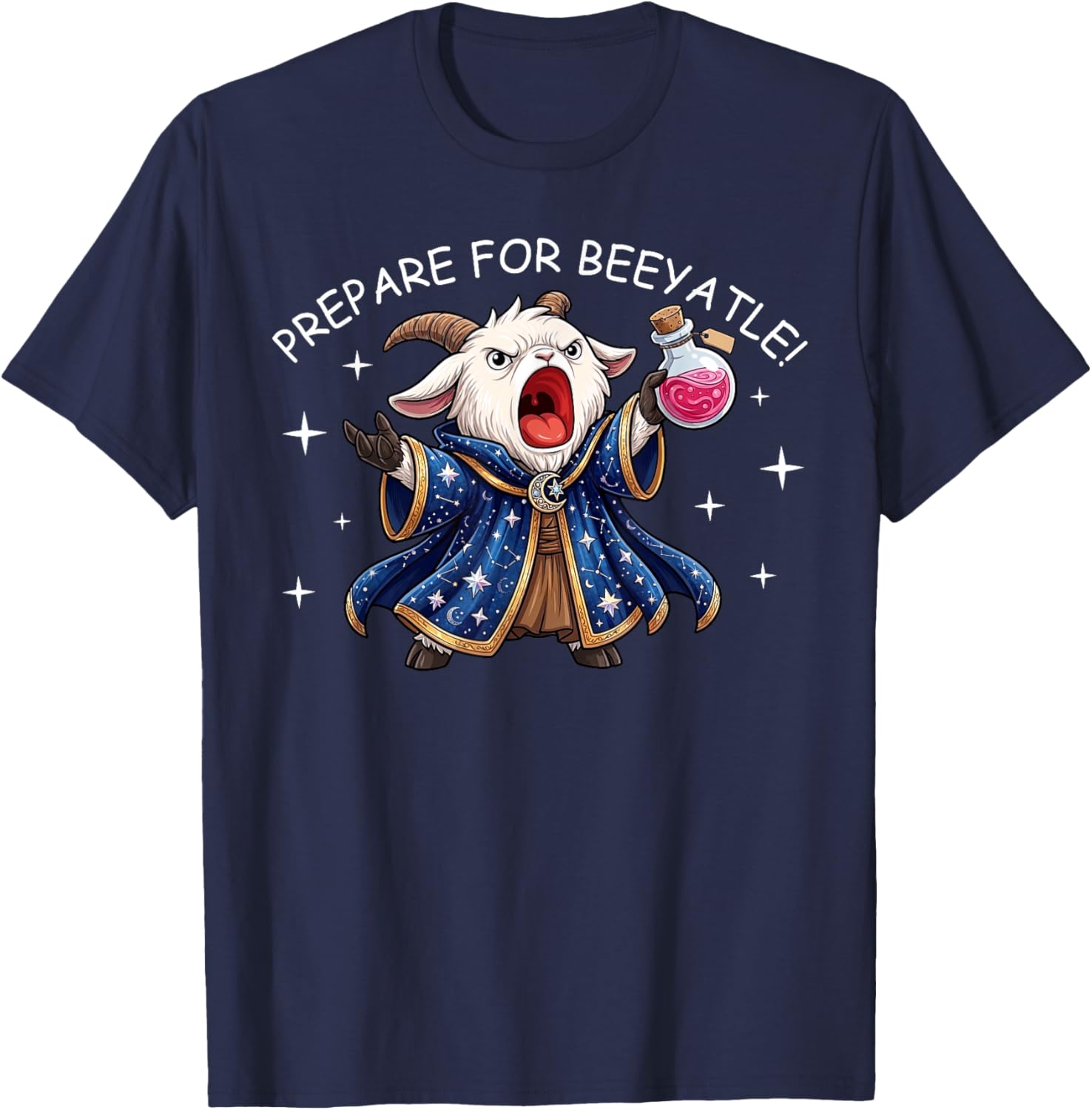 Prepotente Funny Goat Wizard Meme Prepare for Battle Humor T-Shirt - T-Shirt | Navy