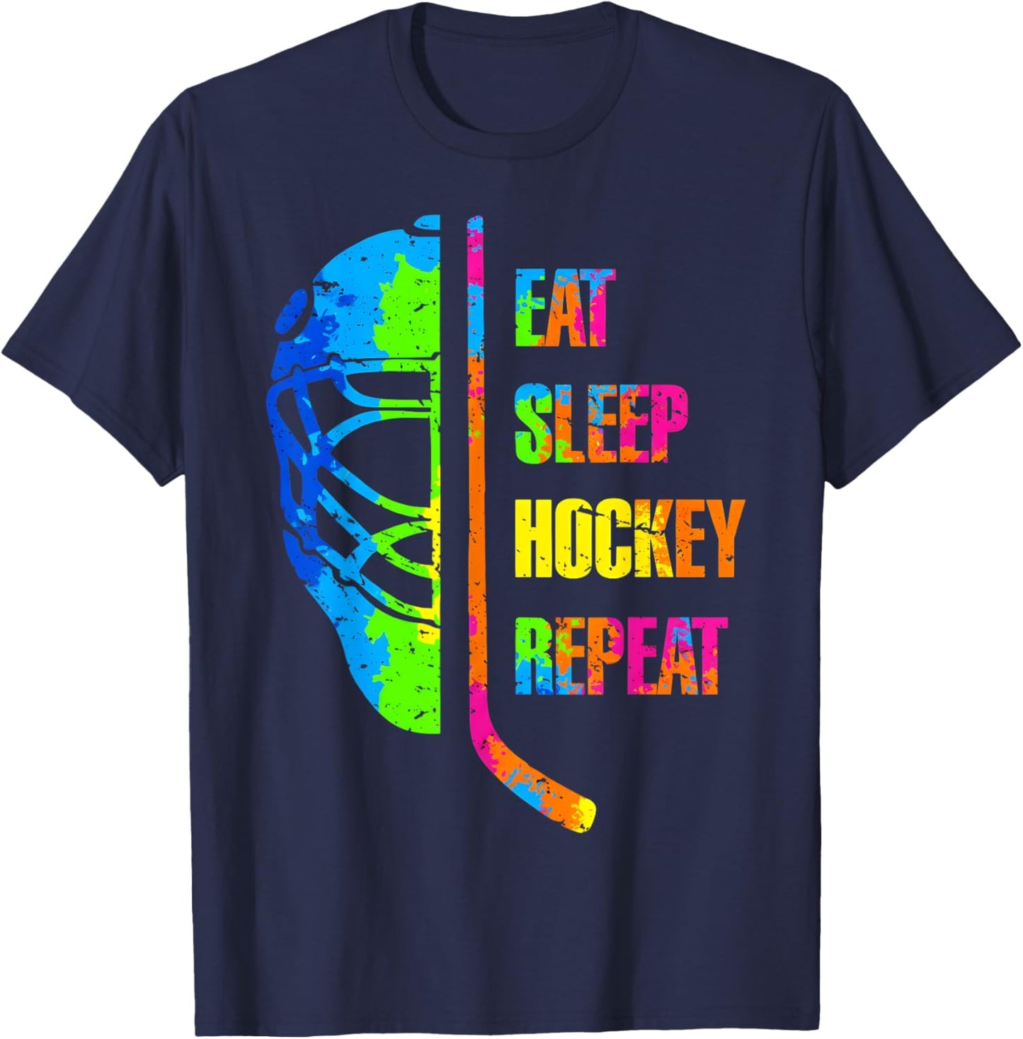 Eat Sleep Hockey Repeat Graffiti-Style Teens Adults Hockey T-Shirt - T-Shirt | Navy