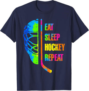 Eat Sleep Hockey Repeat Graffiti-Style Teens Adults Hockey T-Shirt - T-Shirt | Navy