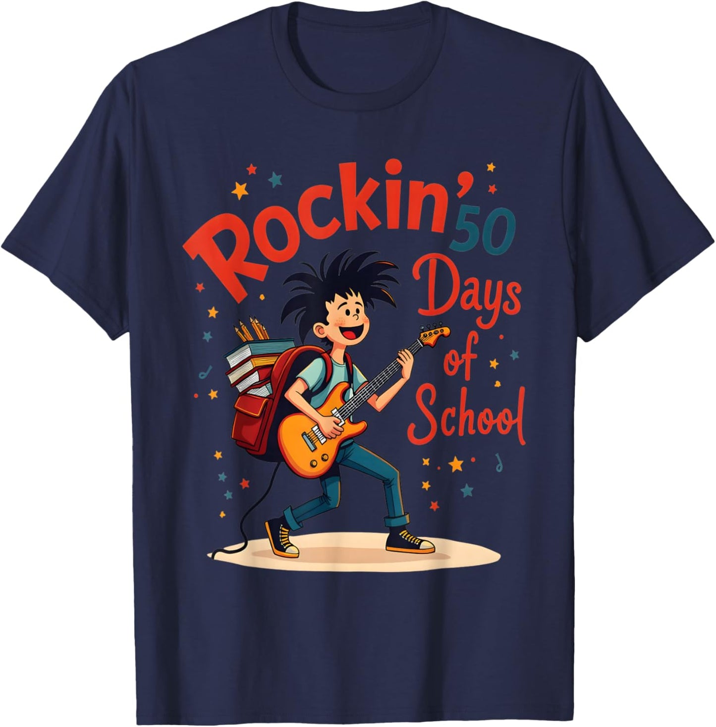 Rockin 50 Days Of School Celebration Fun T-Shirt - T-Shirt | Navy