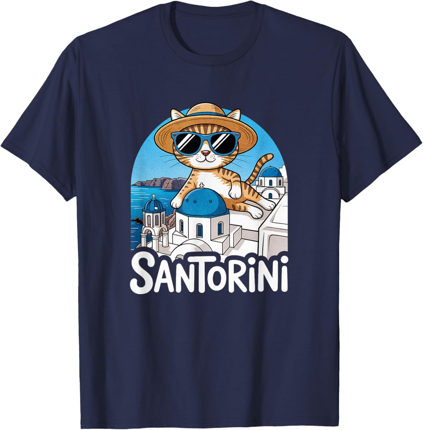 Santorini Greece Souvenir/Santorini Cat T-Shirt - T-Shirt | Navy