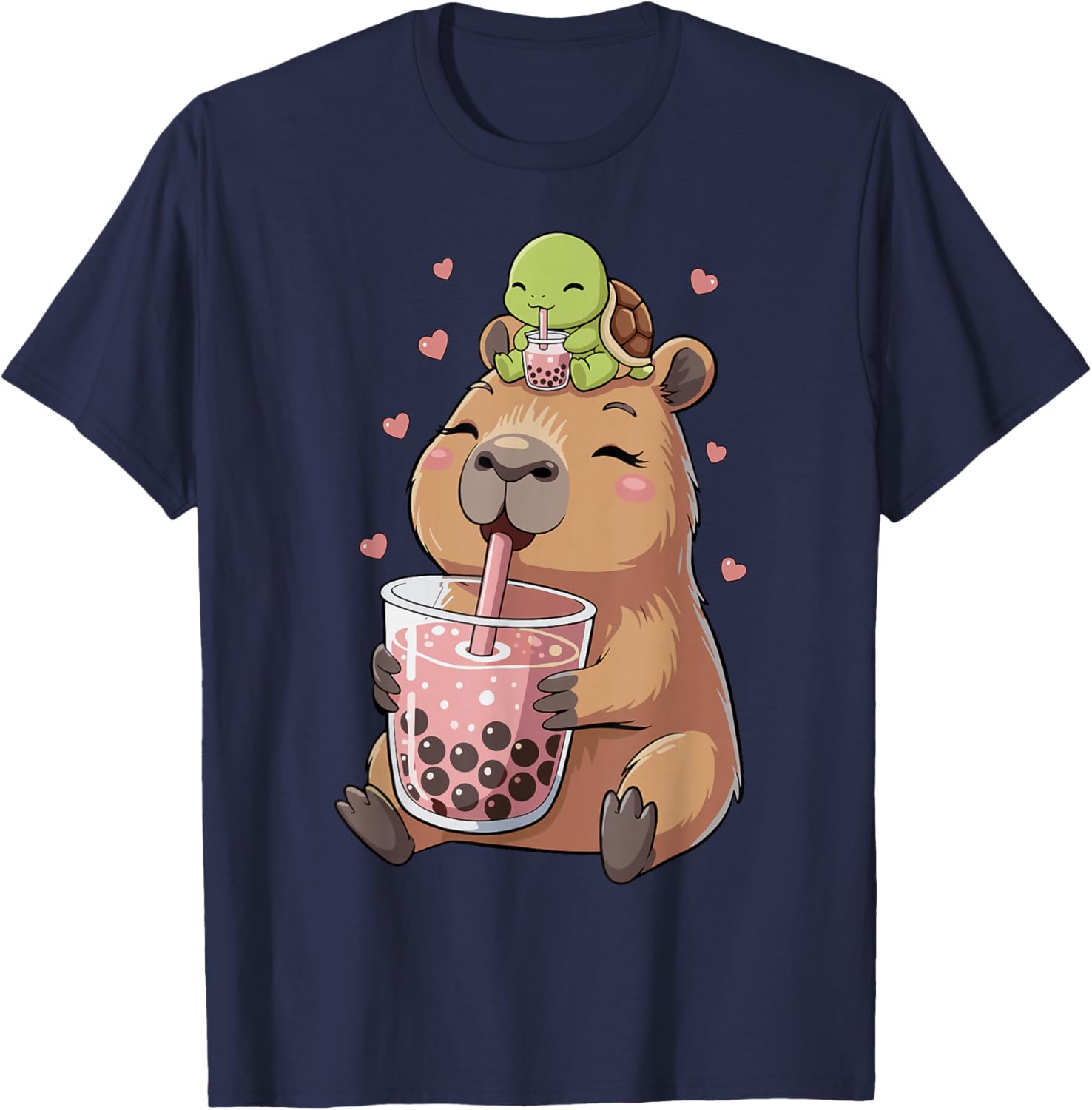 Capybara & Bubble Tea Girls' Turtle T-Shirt - T-Shirt | Navy