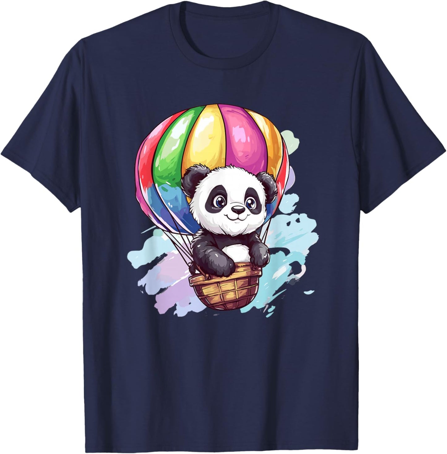 Panda In The Sky Colorful Hot Air Balloon T-Shirt - T-Shirt | Navy
