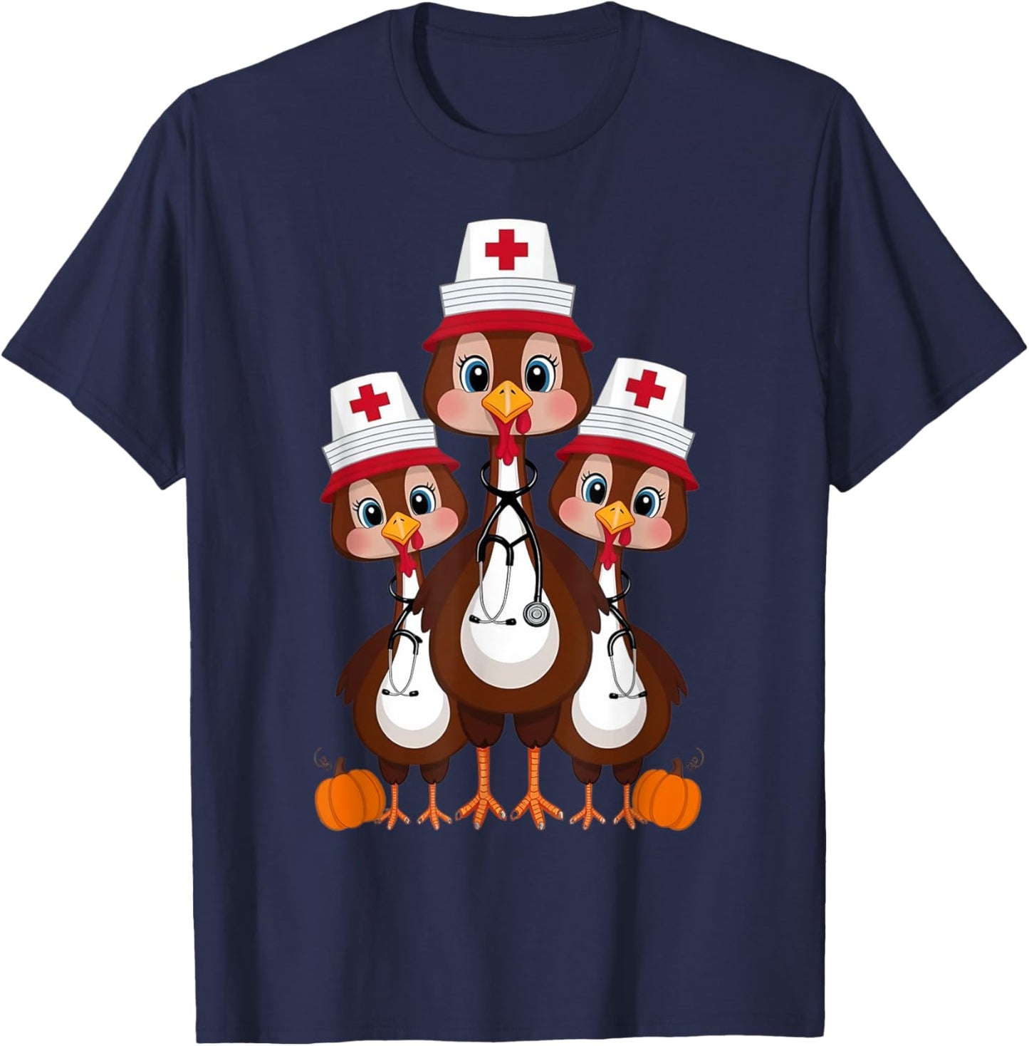 Thanksgiving Scrub Tops Women Turkey Nurse Holiday Nursing T-Shirt - T-Shirt | Navy