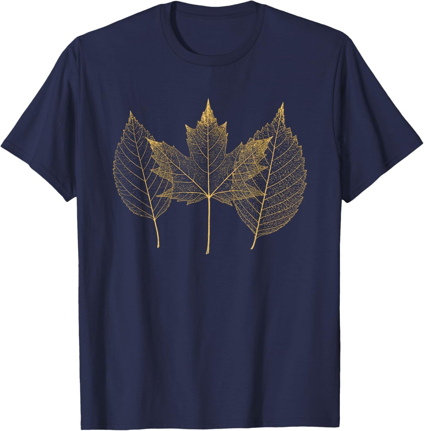 Golden Fall Leaves | Autumn Leaf Thanksgiving Design T-Shirt - T-Shirt | Navy