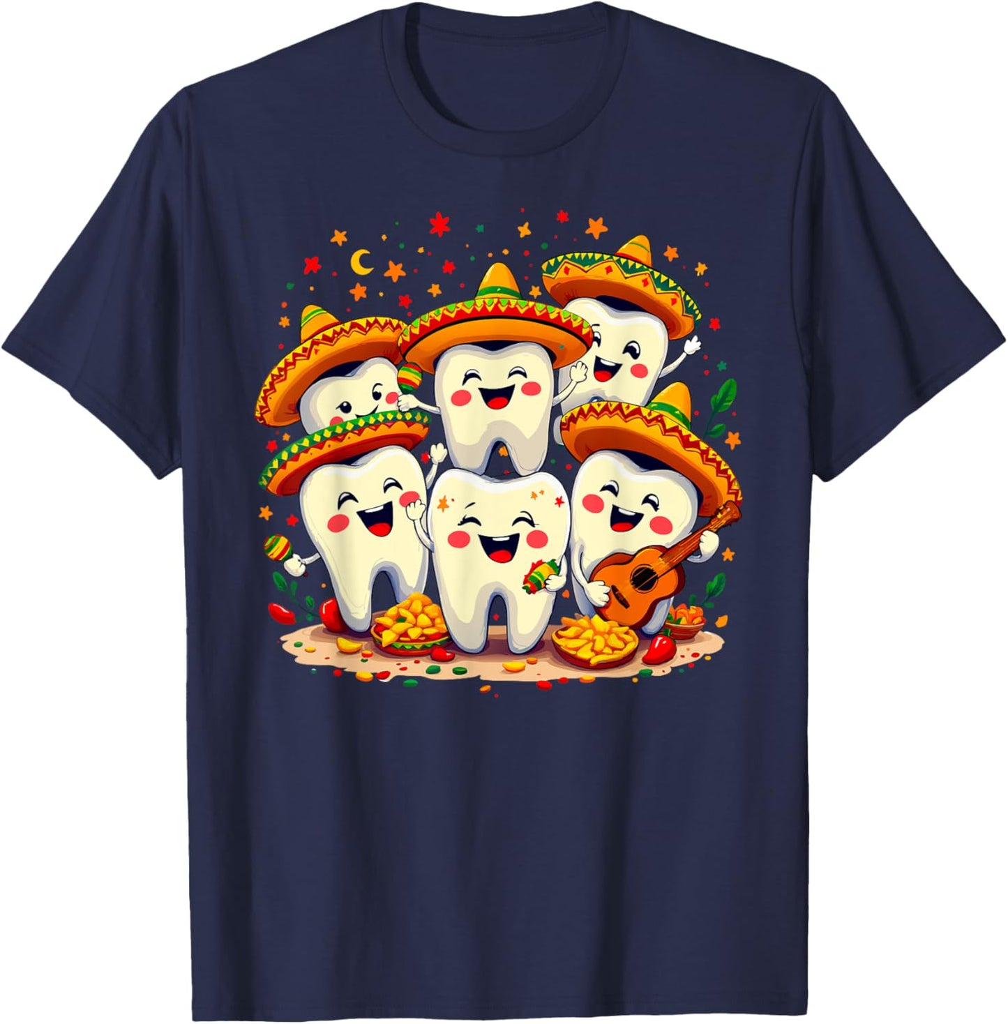 Funny Cinco de Mayo Dentist Tooth Fiesta Sombrero Design T-Shirt - T-Shirt | Navy