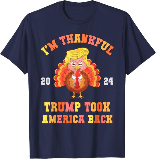 Make Thanksgiving Great Comeback In History -Adults Trump Supporters Grey Small Classic Fit Short Sleeve Cotton Blend Vintage Lightweight T-Shirt - T-Shirt | Navy
