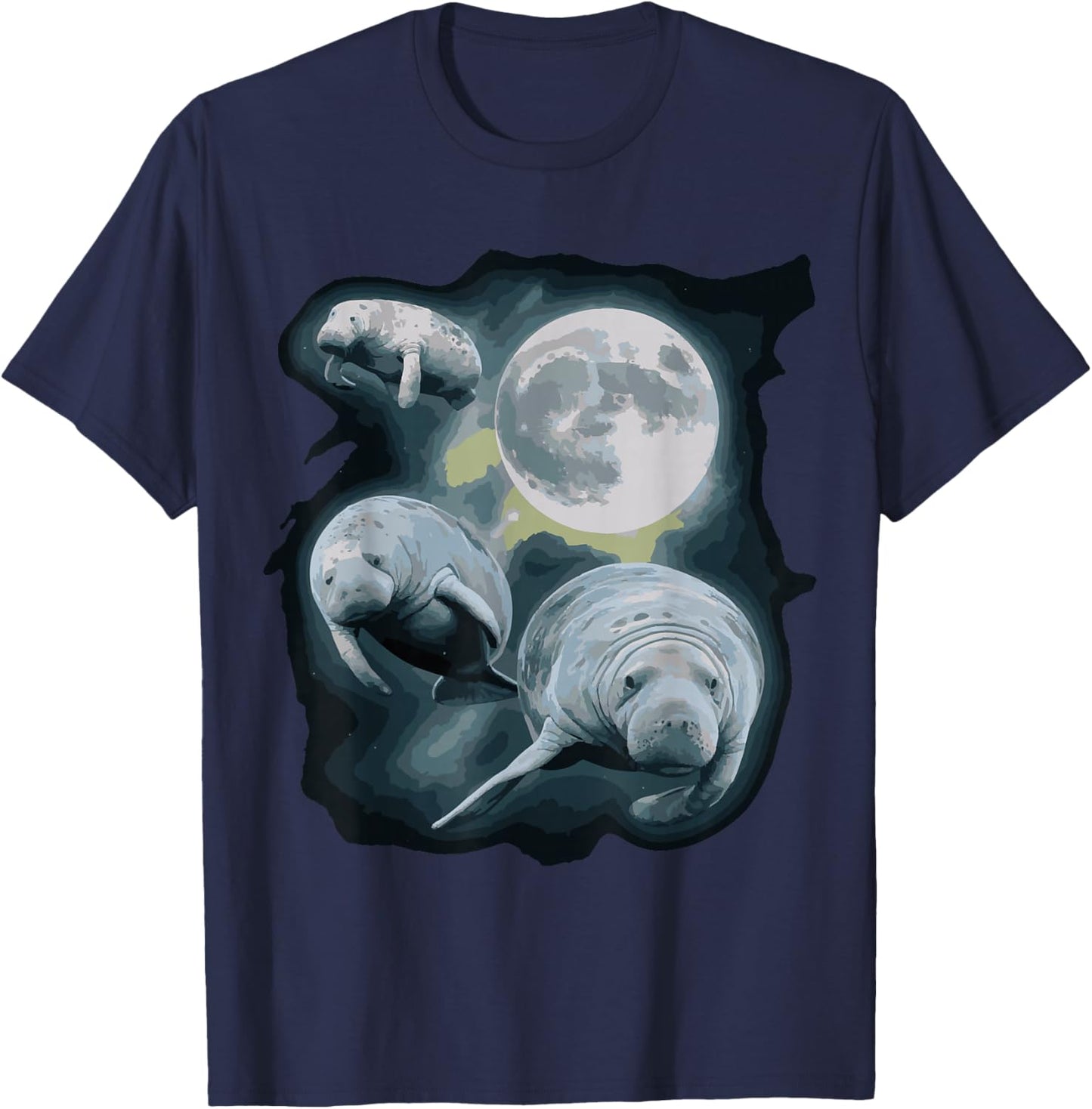 Three Manatee Howling At The Moon T-Shirt - T-Shirt | Navy