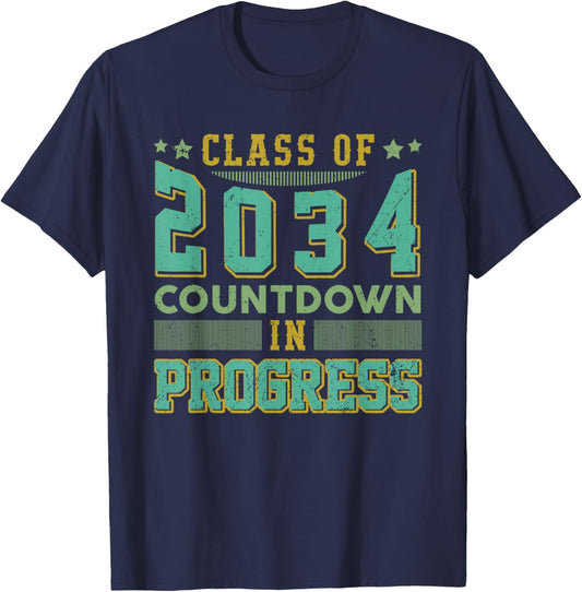 Class of 2034 Countdown in Progress Fun Back to School Retro T-Shirt - T-Shirt | Navy