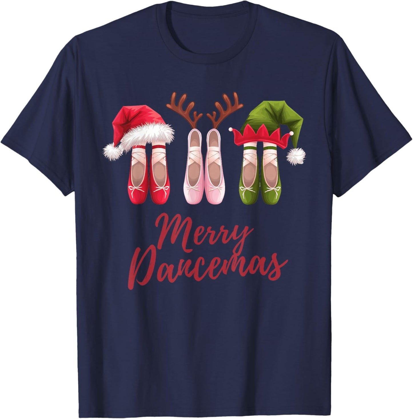 Ballet Dancer Ballerina Merry Dancemas Pointe Shoe Christmas T-Shirt - T-Shirt | Navy