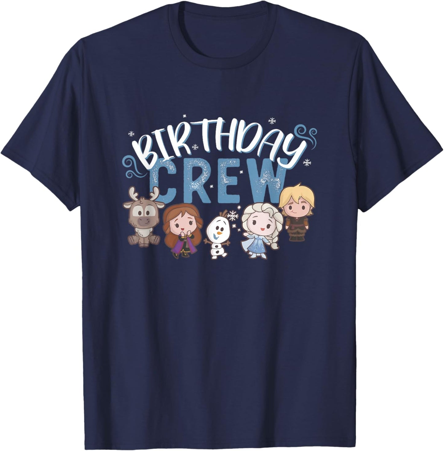 Disney Frozen Birthday Crew Cute Chibi Group Shot Big Logo T-Shirt - T-Shirt | Navy