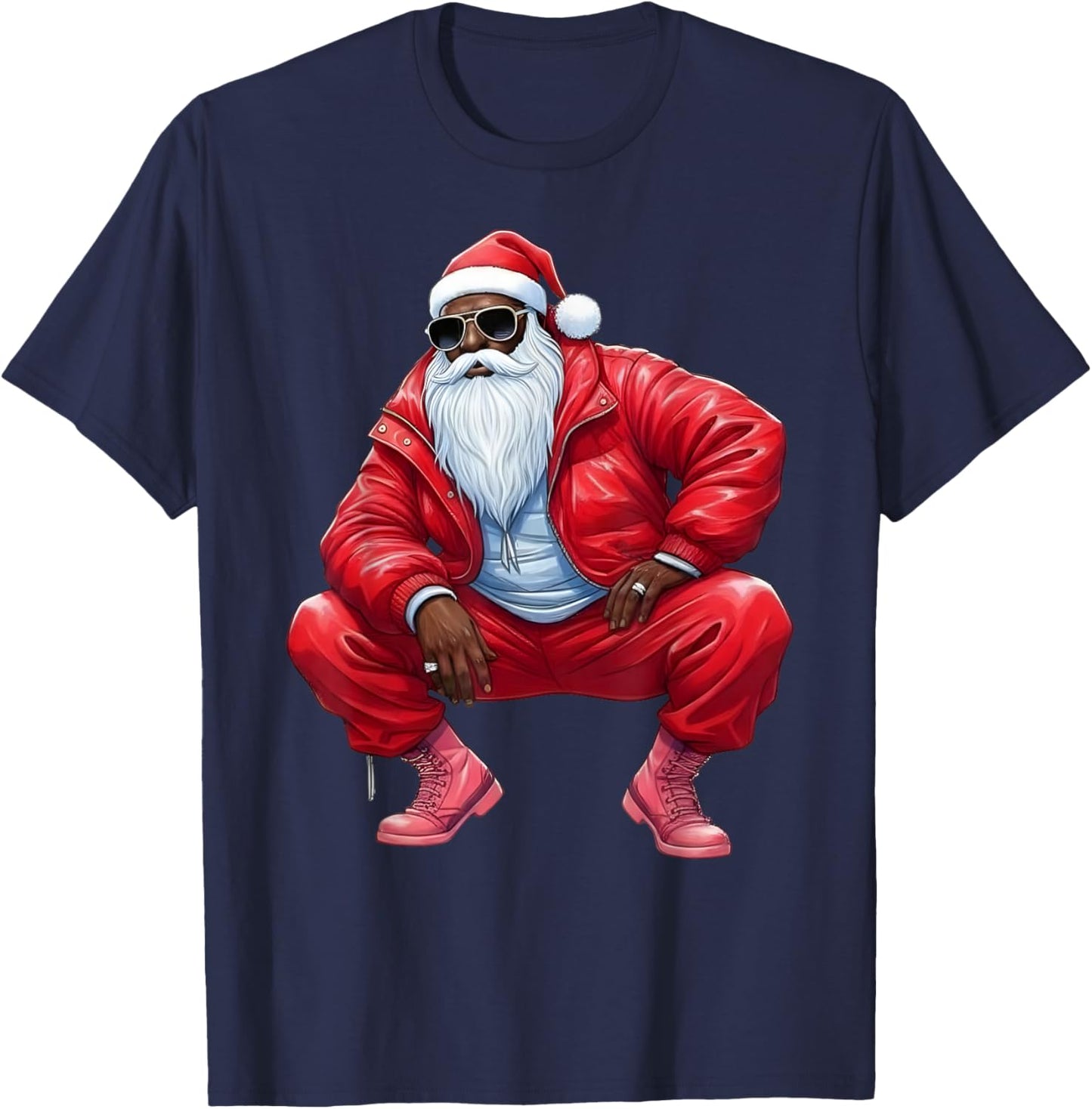 African American Christmas Xmas Afro Santa Claus T-Shirt - T-Shirt | Navy