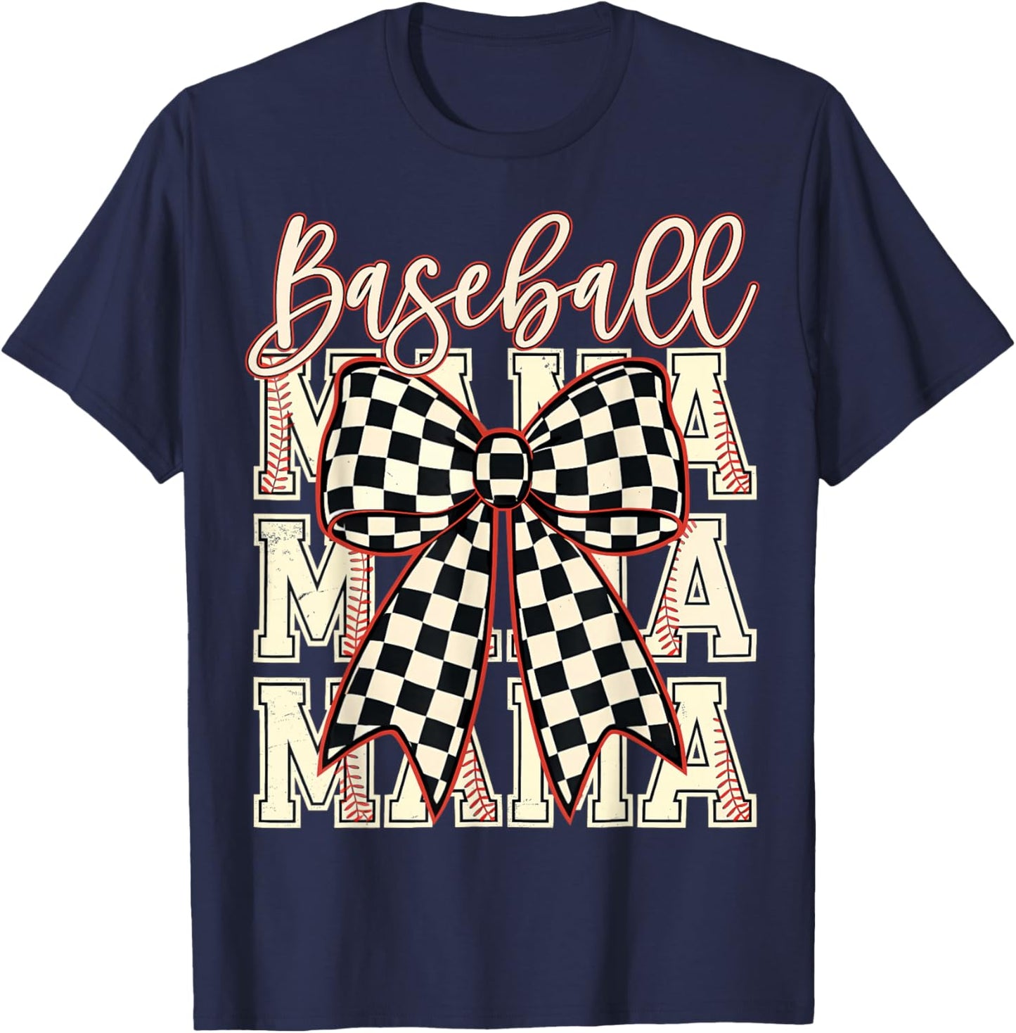 Checkered Coquette Baseball Mama Women Baseball Mom Gifts T-Shirt - T-Shirt | Navy