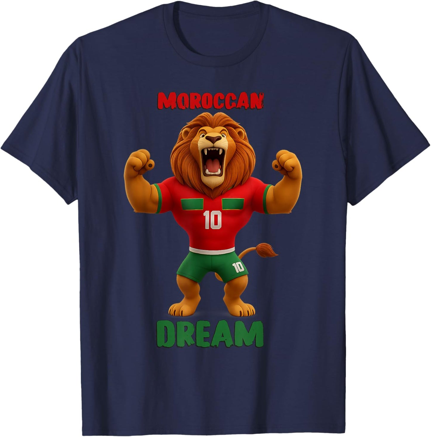 Lion Morocco Football Number 10 Pride Moroccan T-Shirt - T-Shirt | Navy