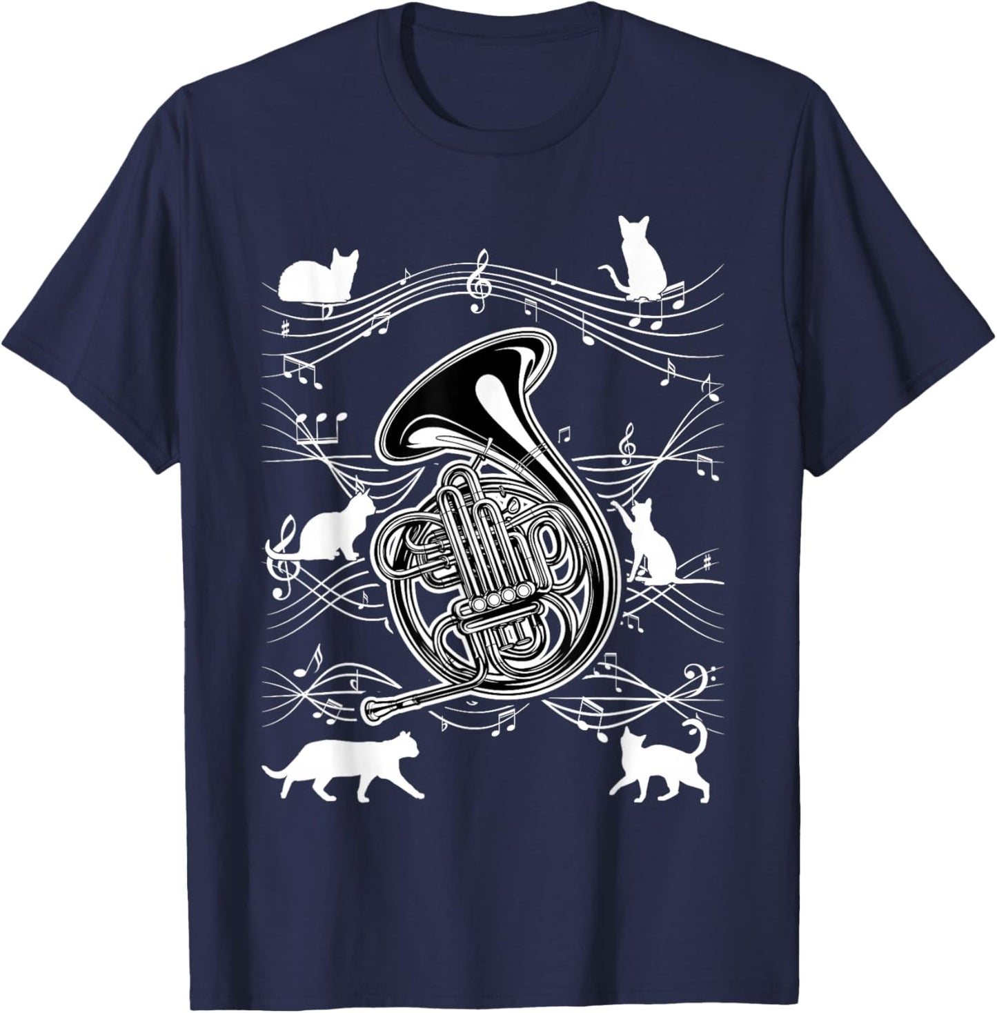 Horn Player Cats for Cat Loving French Horn Player T-Shirt - T-Shirt | Navy