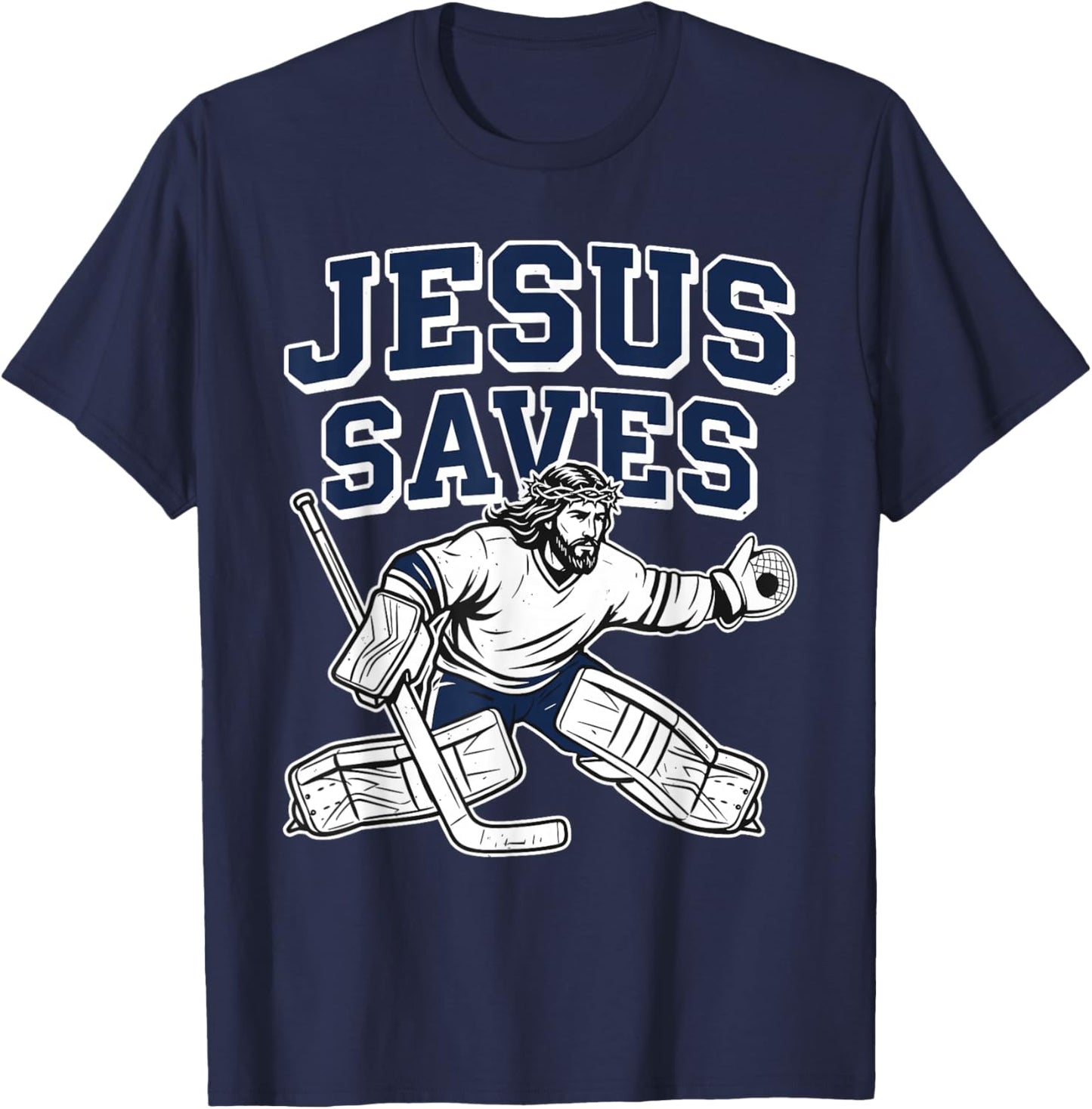 Jesus Saves Christian Hockey Goalie T-Shirt - T-Shirt | Navy