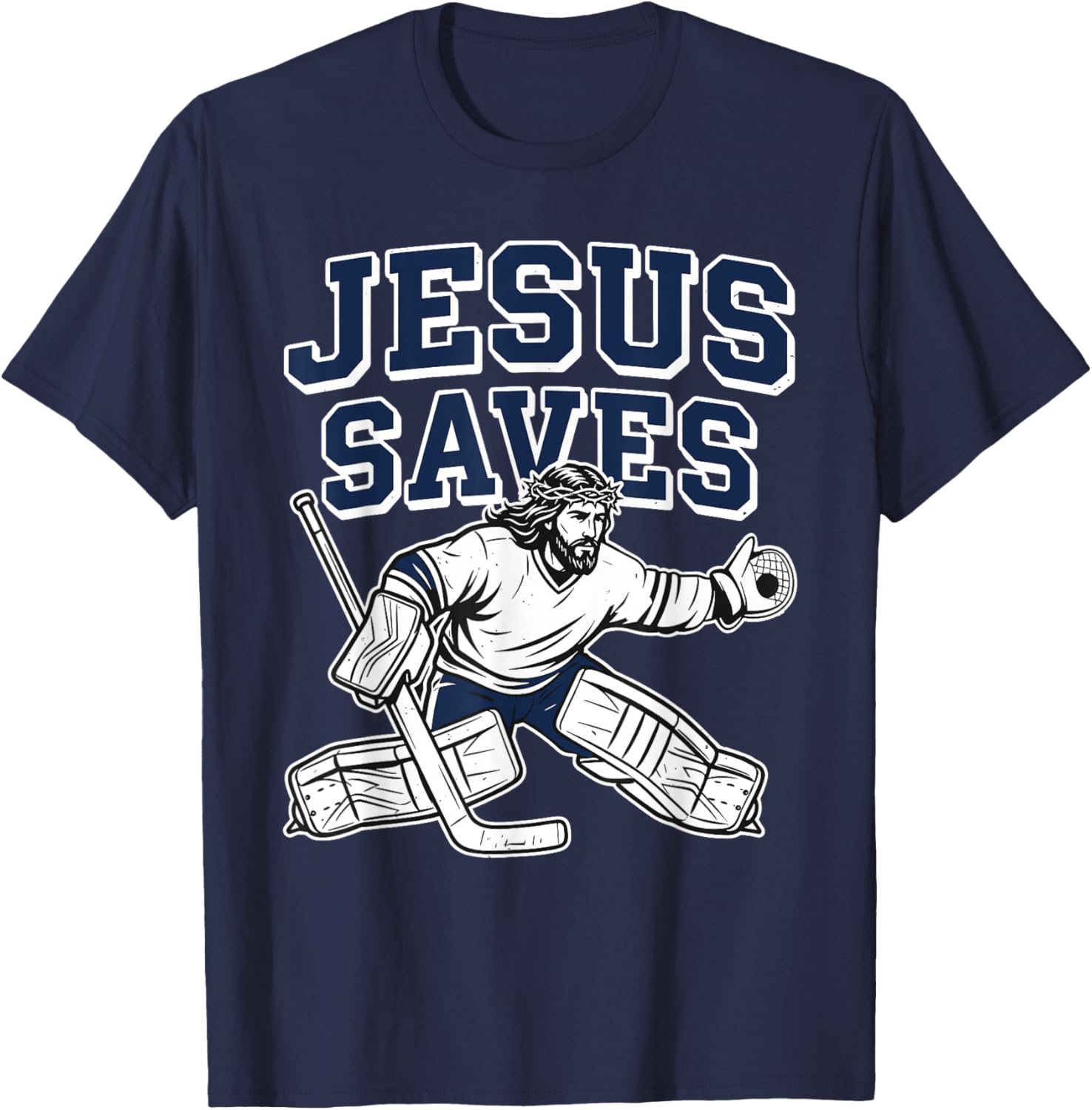 Jesus Saves Christian Hockey Goalie T-Shirt - T-Shirt | Navy