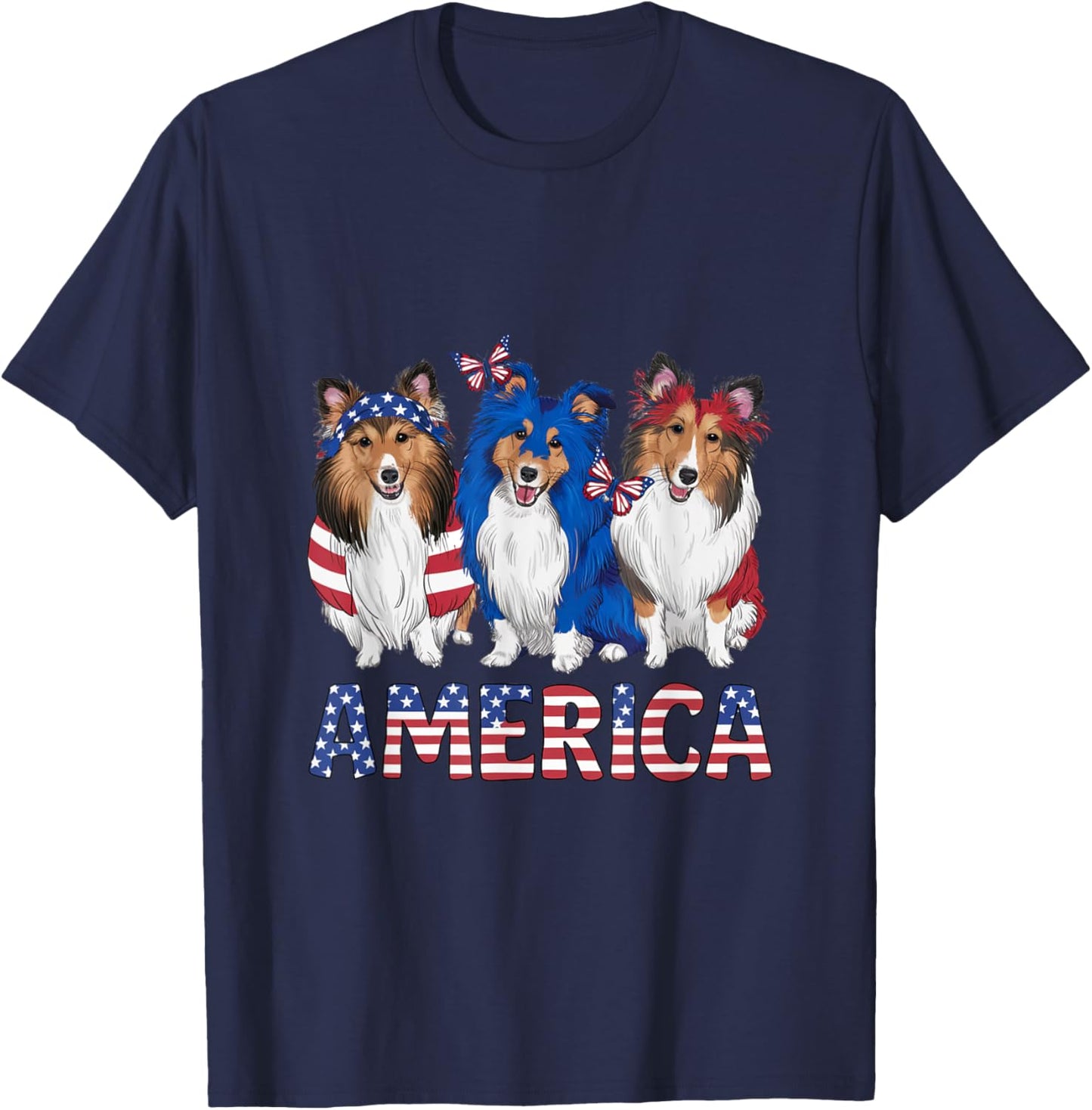 American 4th of July Dog Rough Collie Kids Men T-Shirt - T-Shirt | Navy