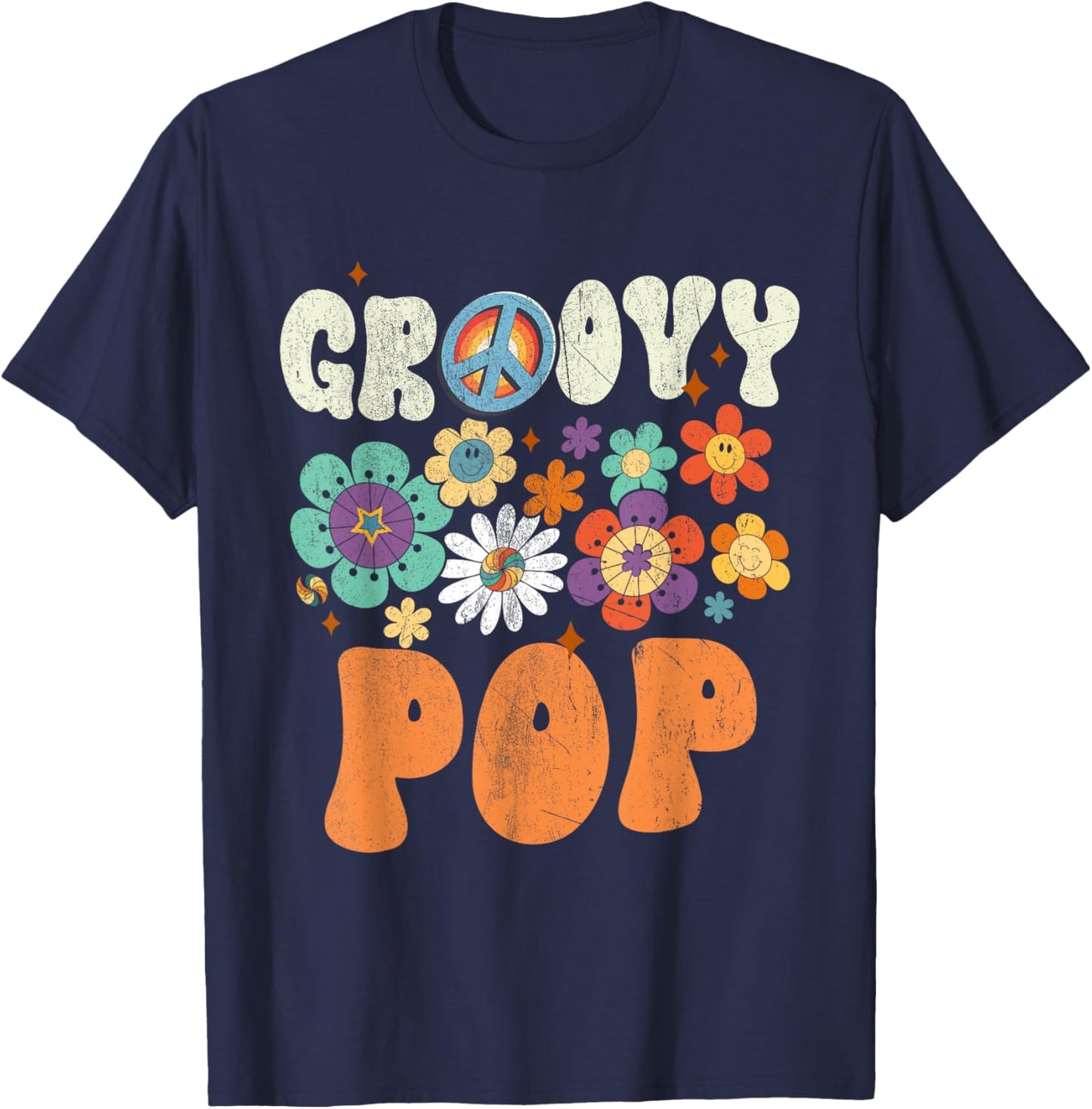 Retro Groovy Pop Gifts For Father's Day Hippie Flowers T-Shirt - T-Shirt | Navy