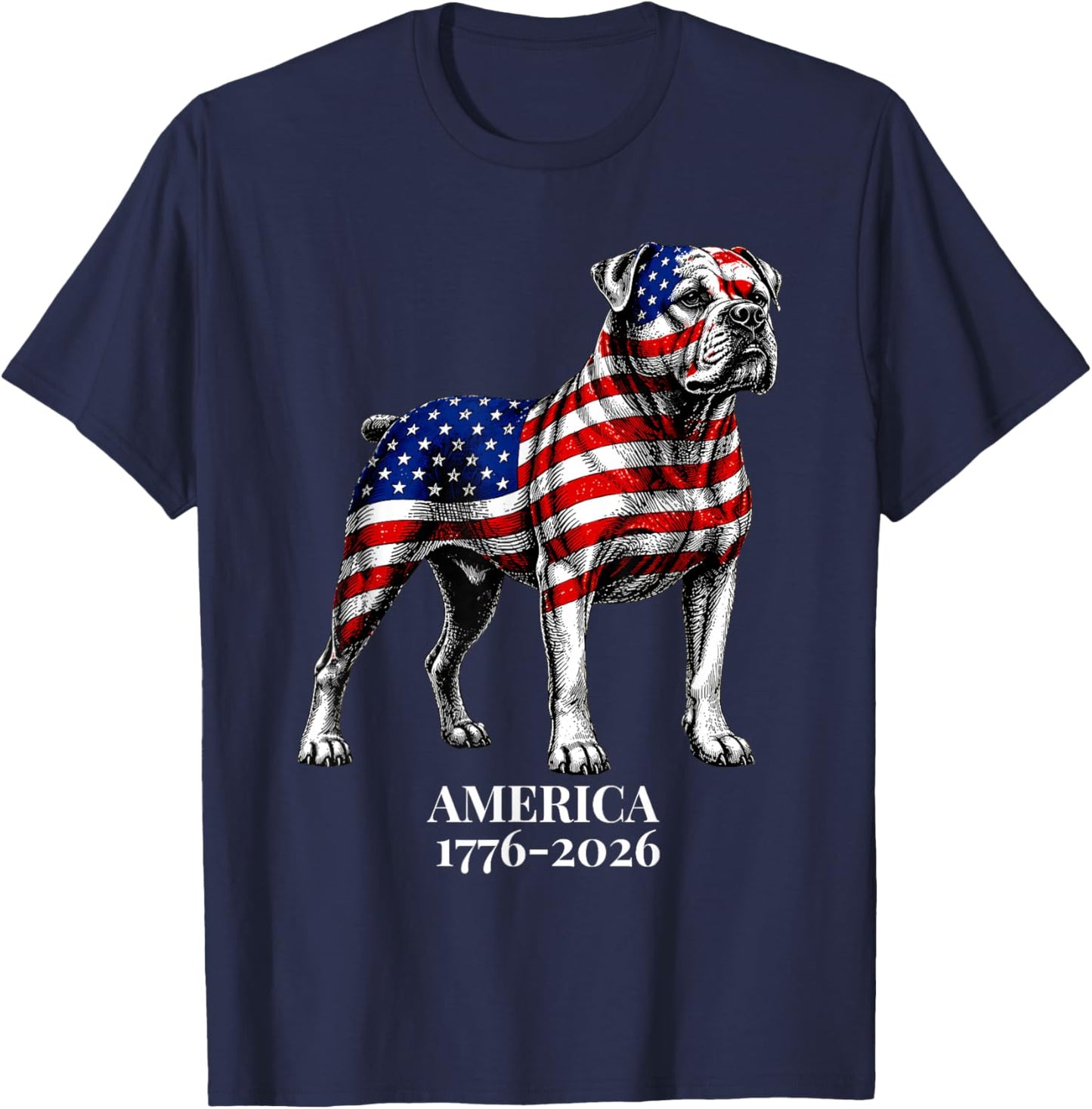 America 1776-2026 Patriotic American Bulldog Dog USA 250th T-Shirt - T-Shirt | Navy