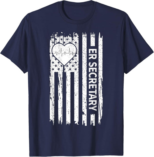 USA Flag Emergency Department ER Secretary T-Shirt - T-Shirt | Navy