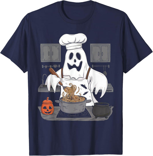 Ghost Cooking Halloween Chef Kitchen Restaurant Staff Crew T-Shirt - T-Shirt | Navy