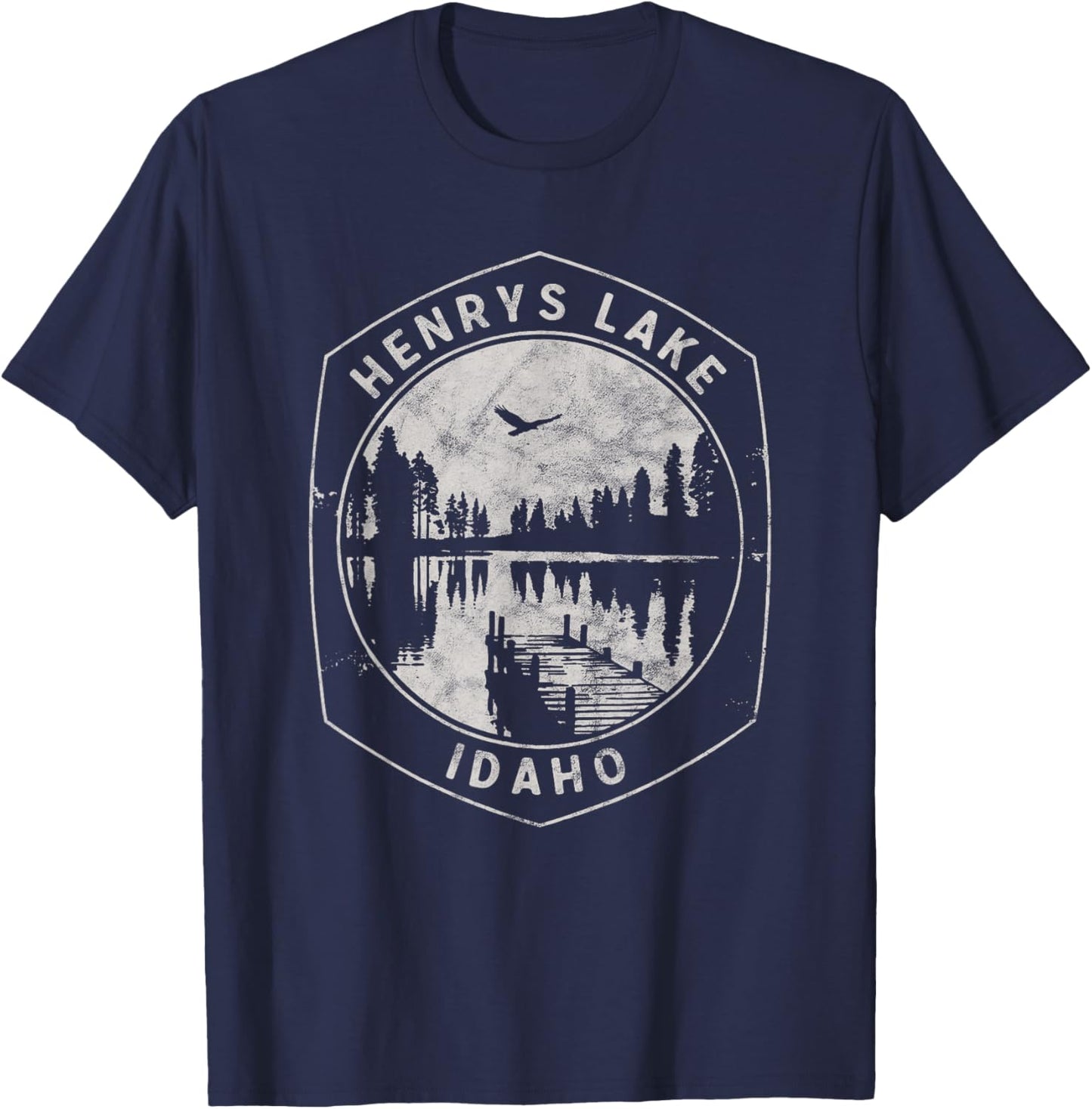 Vintage Henrys Lake Idaho Outdoors Vacation T-Shirt - T-Shirt | Navy
