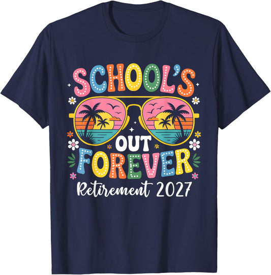 Groovy School's Out Forever Retirement 2027 Retired Teacher T-Shirt - T-Shirt | Navy