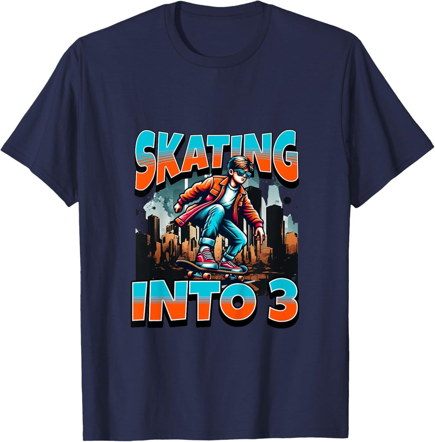 Kids Boy Skateboard Skating Into 3 Year Old 3rd Birthday Boy T-Shirt - T-Shirt | Navy