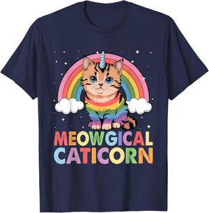 Meowgical Caticorn Cat Unicorn Girls Women Kittycorn T-Shirt - T-Shirt | Navy