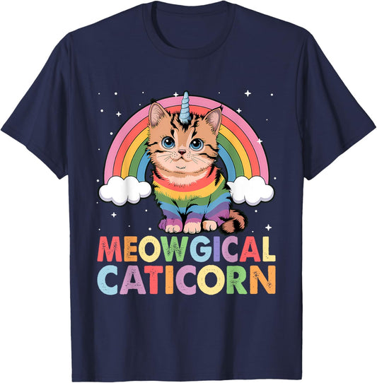 Meowgical Caticorn Cat Unicorn Girls Women Kittycorn T-Shirt - T-Shirt | Navy