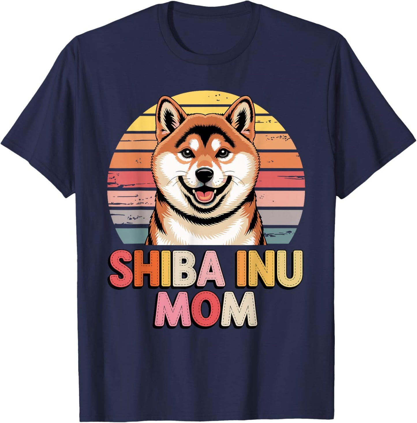 Retro Shiba Inu Mom T-Shirt - T-Shirt | Navy