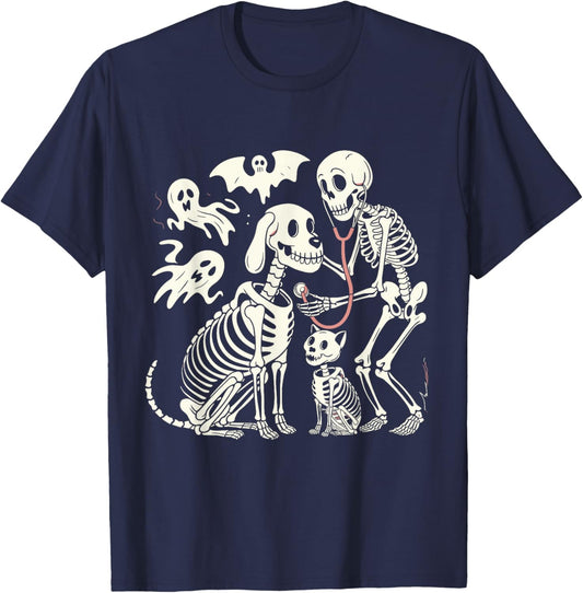 Funny Skeleton Veterinarian Animal Lovers Spooky Halloween T-Shirt - T-Shirt | Navy