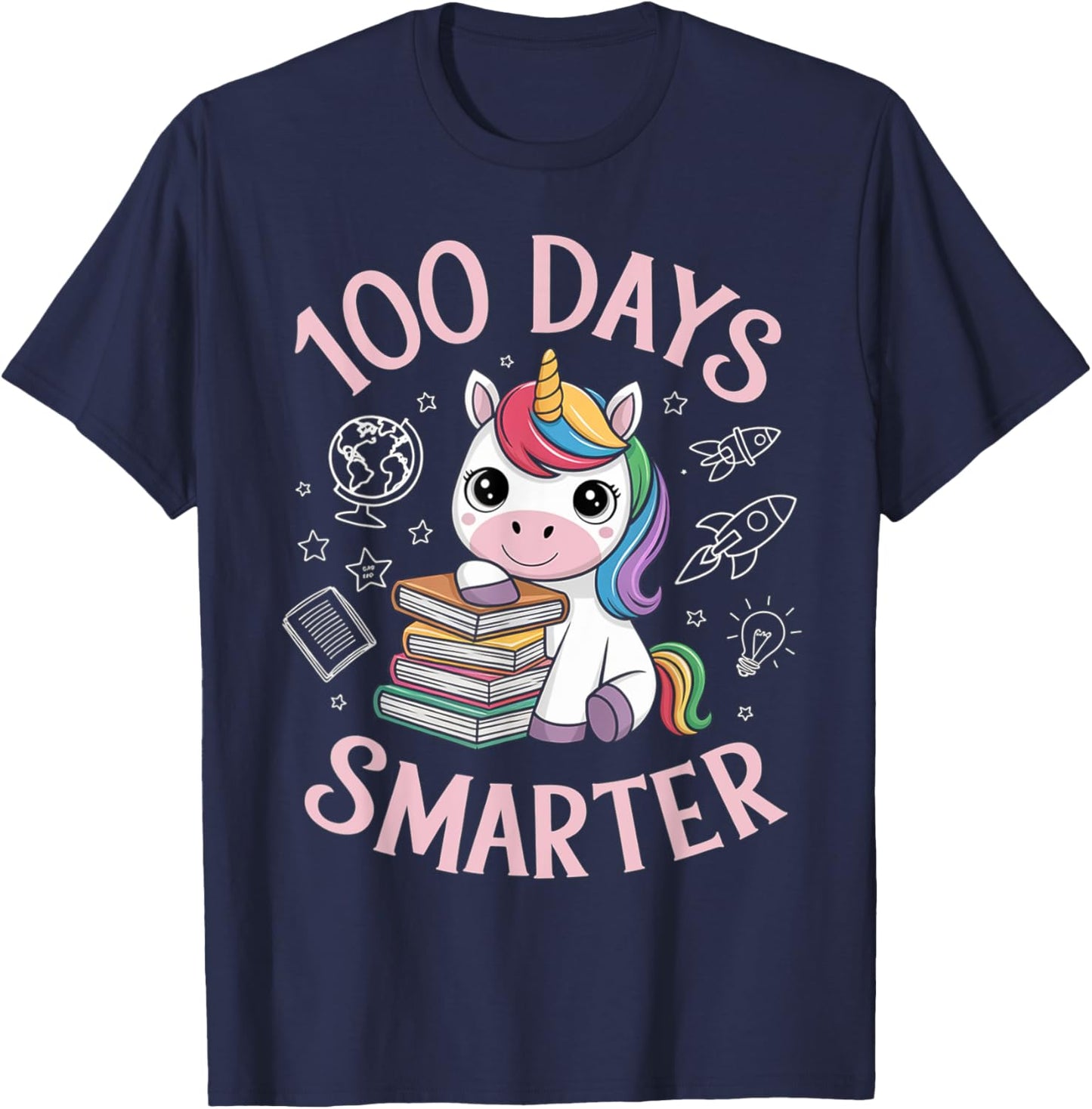 100 Days Smarter Happy 100th Day Of School Unicron Girls T-Shirt - T-Shirt | Navy
