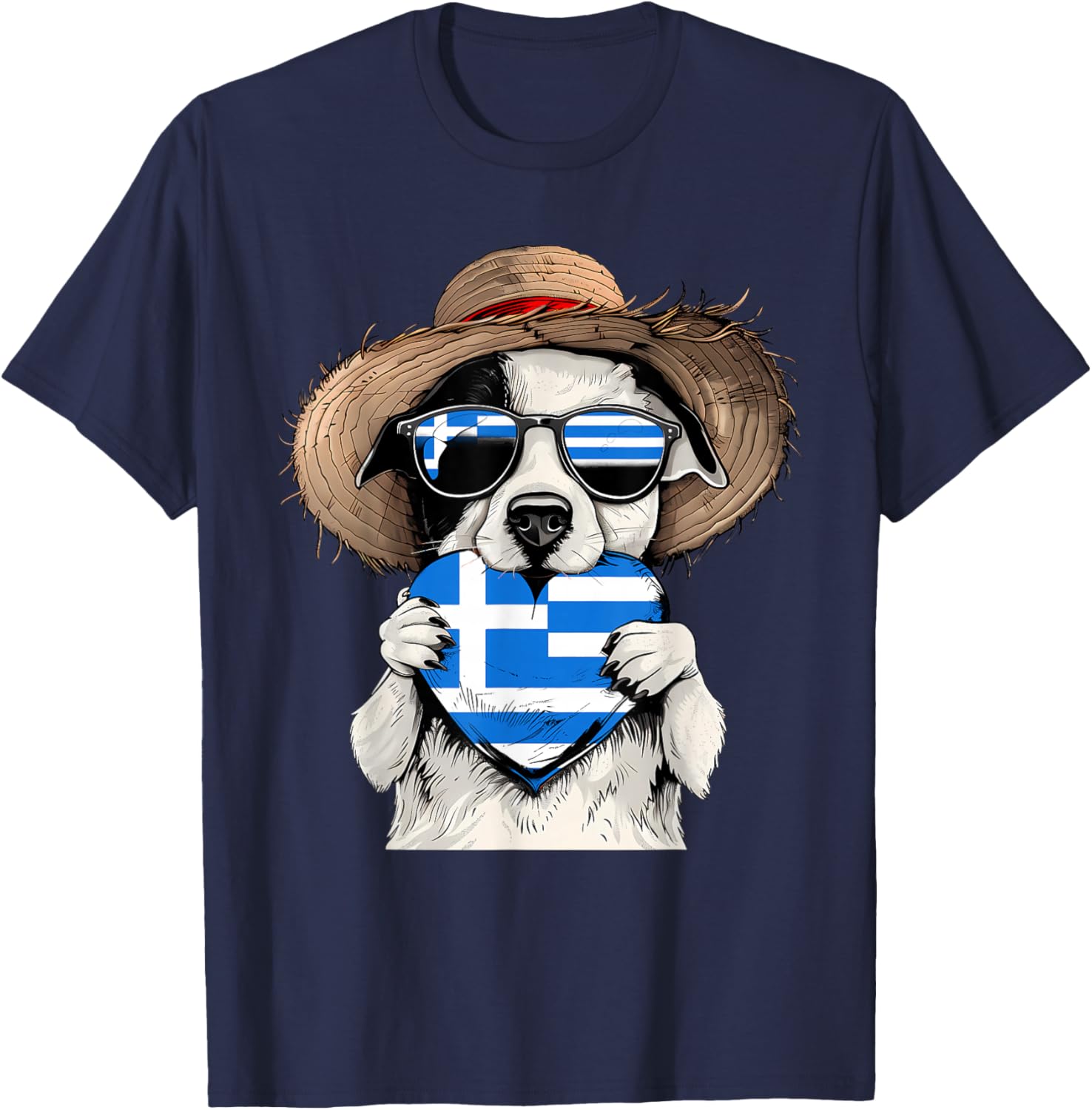 Greece Flag Dog Heart Greek Pride Greek Roots Hellenic T-Shirt - T-Shirt | Navy